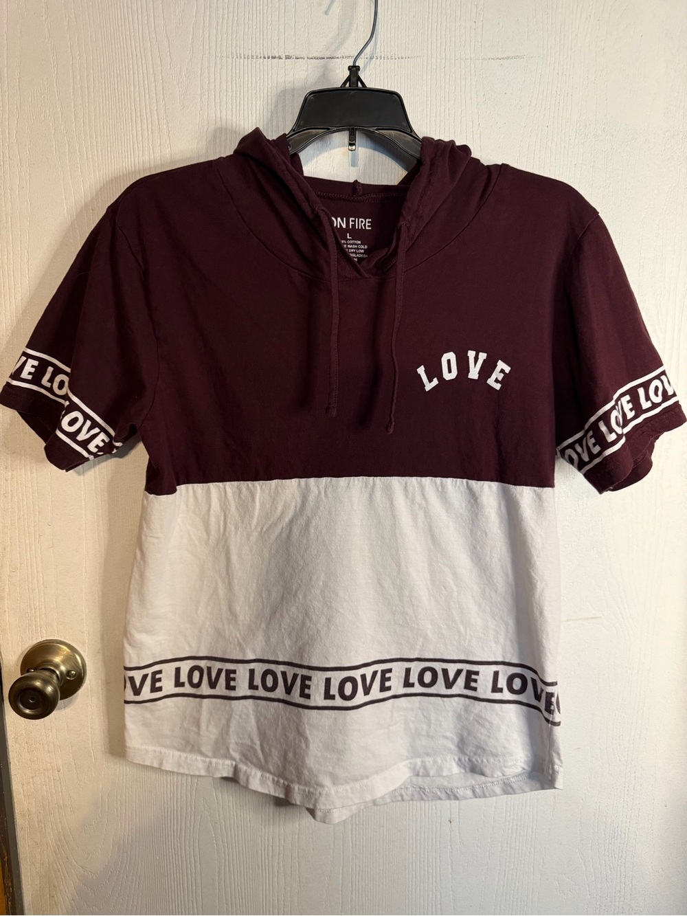 On Fire Hooded Tee - Burgundy & White